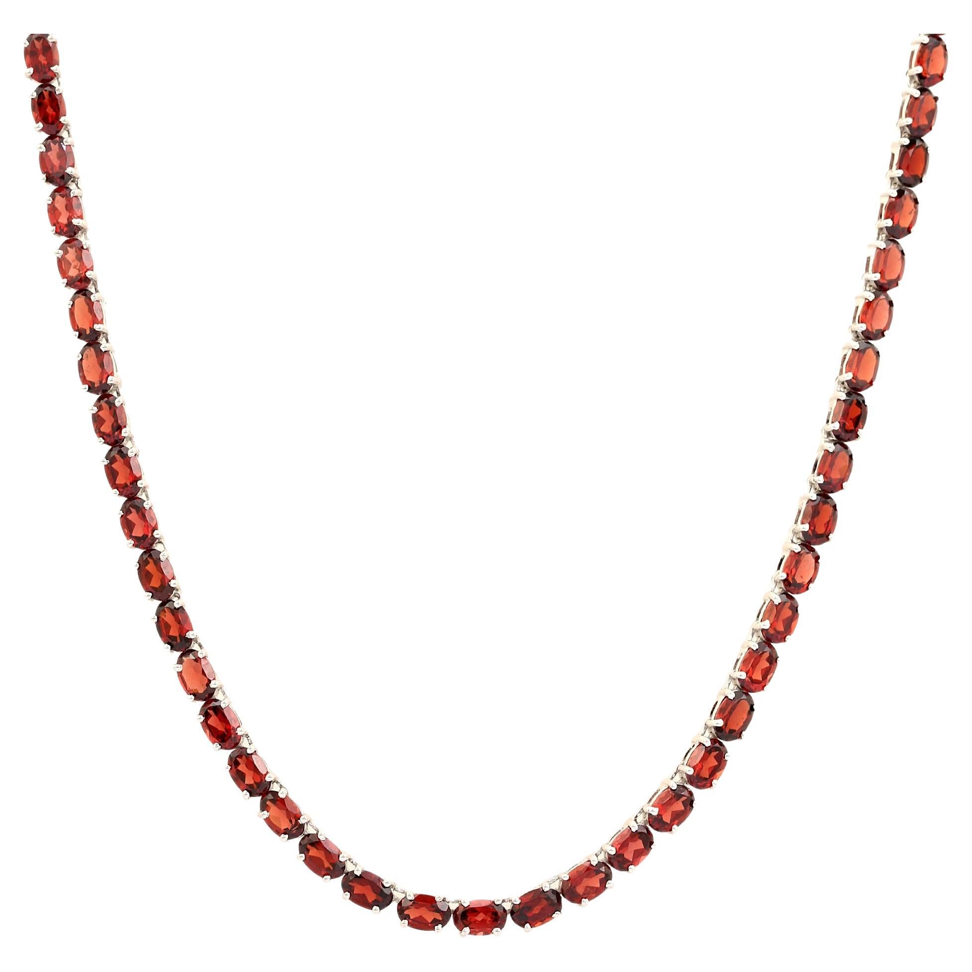 A Silver - Collier de tennis en argent 925 avec grenat naturel de 37,59 carats (pierre de naissance du mois de janvier)