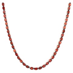 Silvorra 37.59 Ct Natural Garnet January Birthstone 925 Silver Tennis Necklace