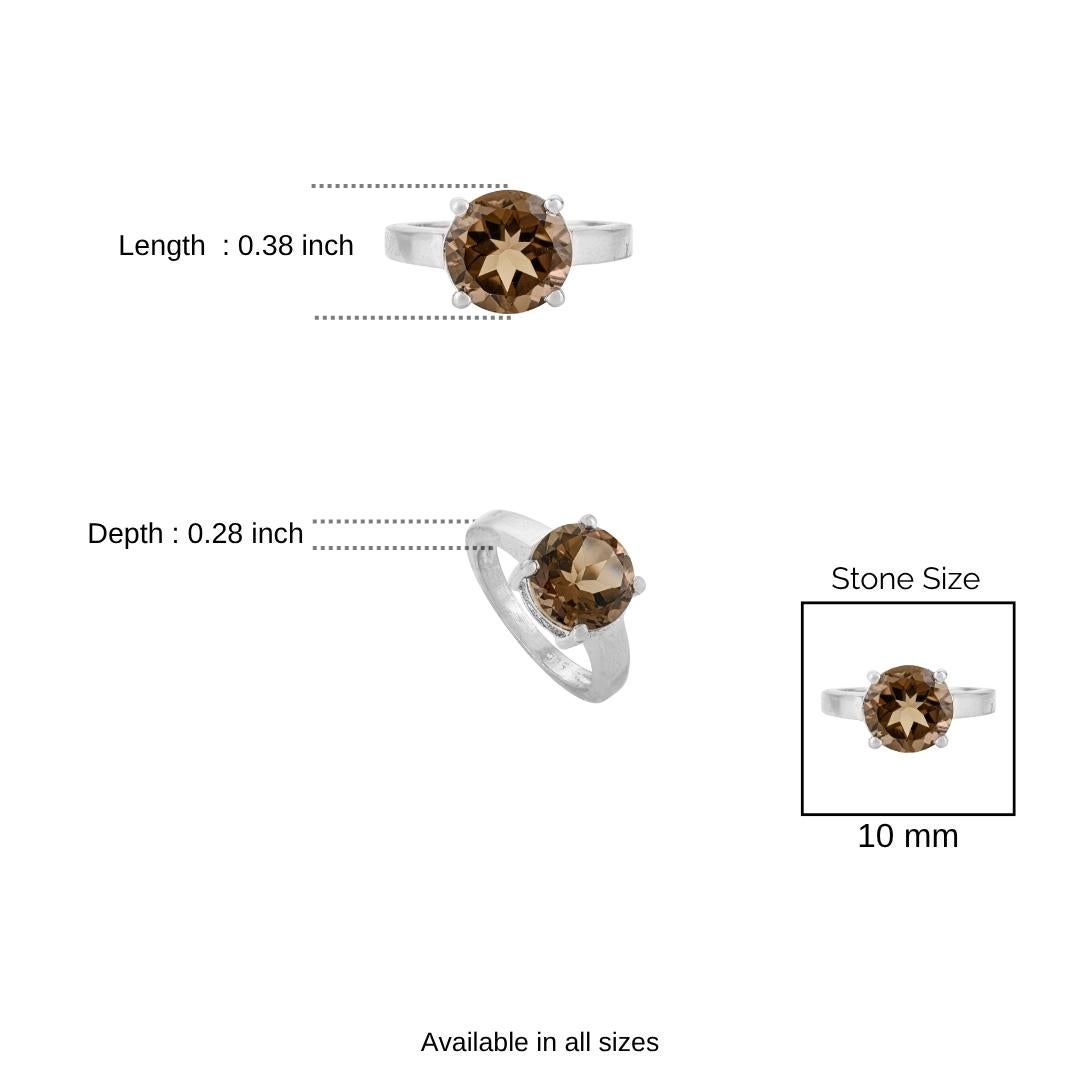 En venta: Silvorra 3,8 qt Topacio ahumado redondo natural solitario Anillo de plata 925 Regalo de Navidad  10