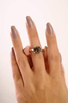 Silvorra 3,8 carati di topazio affumicato rotondo naturale solitario Anello d'argento 925 Regalo di festa