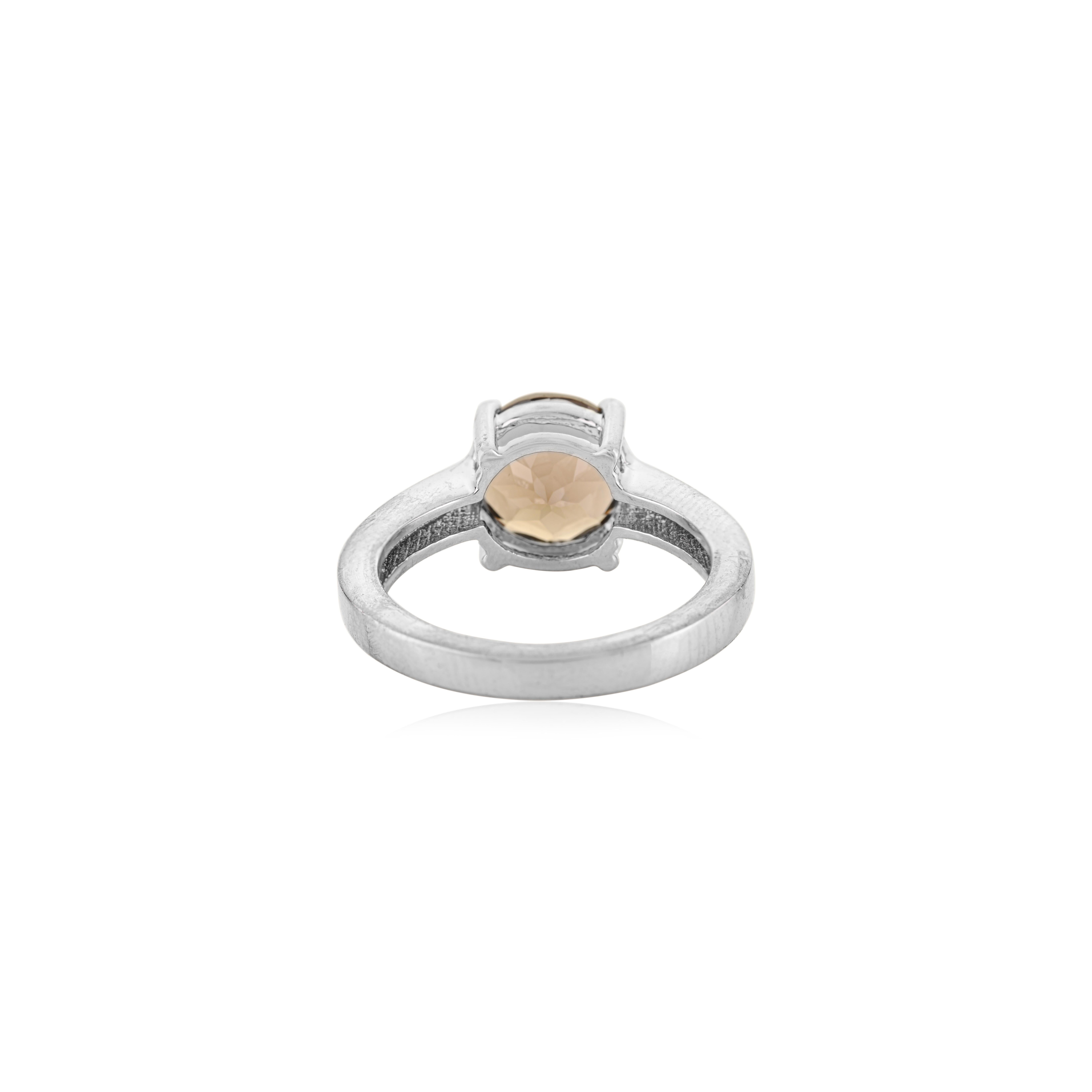 En venta: Silvorra 3,8 qt Topacio ahumado redondo natural solitario Anillo de plata 925 Regalo de Navidad  9