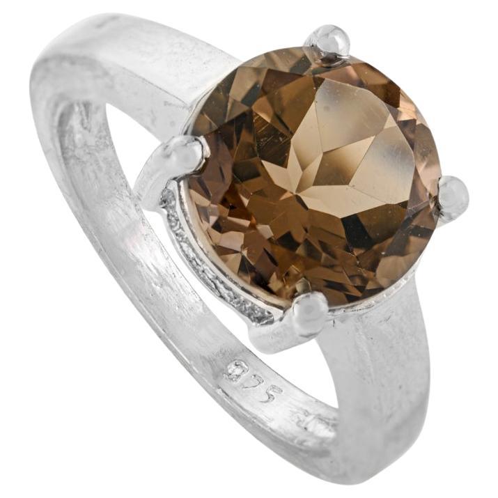 Silvorra 3,8 carati di topazio affumicato rotondo naturale solitario Anello d
argento 925 Regalo di festa