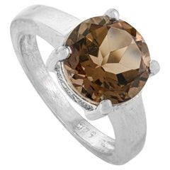 Silvorra 3.8 Ct Natural Round Smoky Topaz Solitaire 925 Silver Ring Holiday Gift