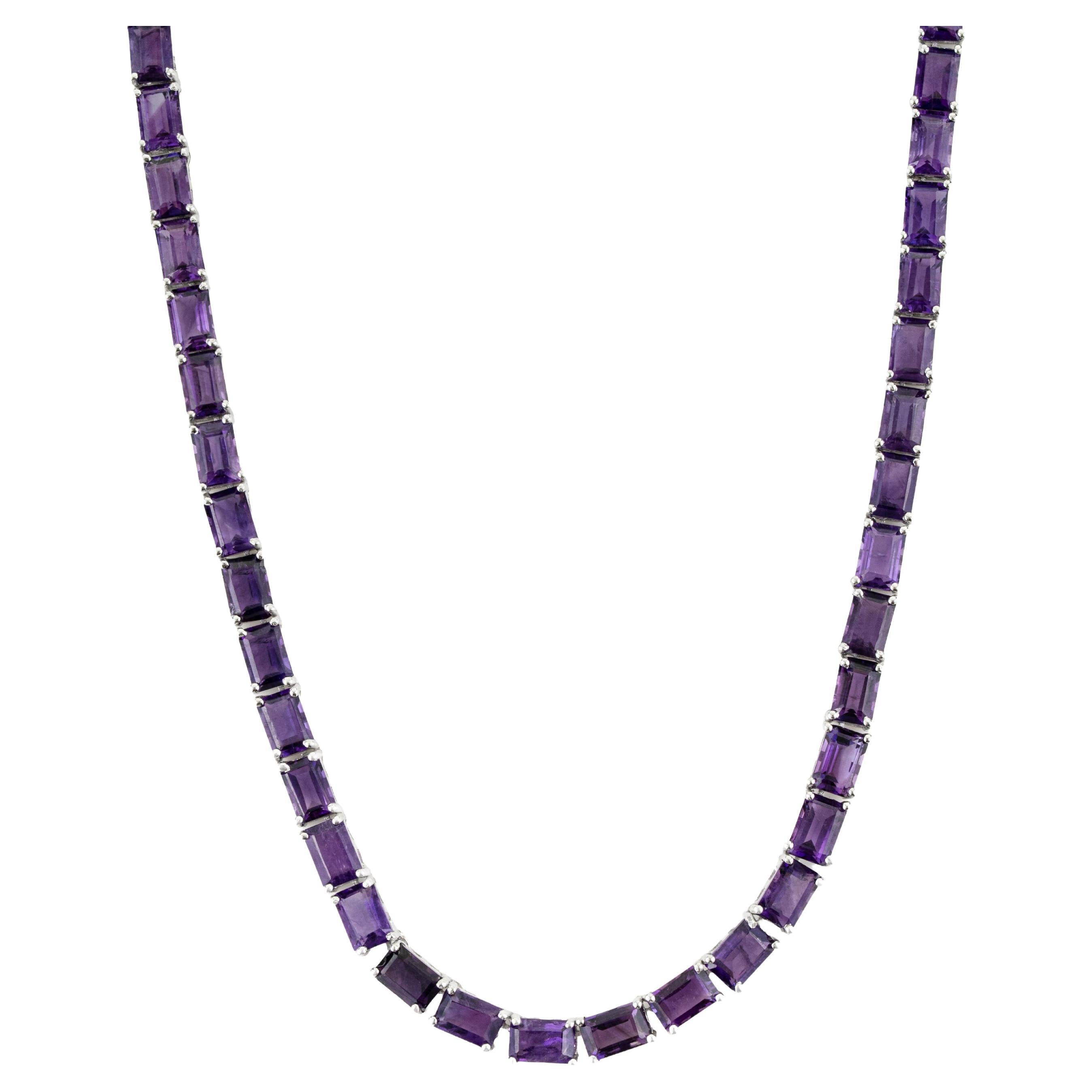 Silvorra 38.6CT Lustrous Purple Amethyst Necklace in 16.5 Inch 925 Silver Strand