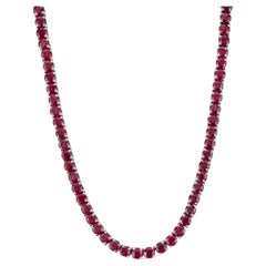 Silvorra 41.7CT Natural Ruby Tennis Necklace in 925 Silver Clasp Jewelry for her