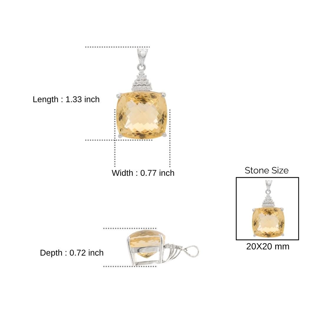 Silvorra 43,2 Karat Natürlicher Kissenschliff Goldener Citrin & Zirkon 925 Silber Anhänger im Angebot 5