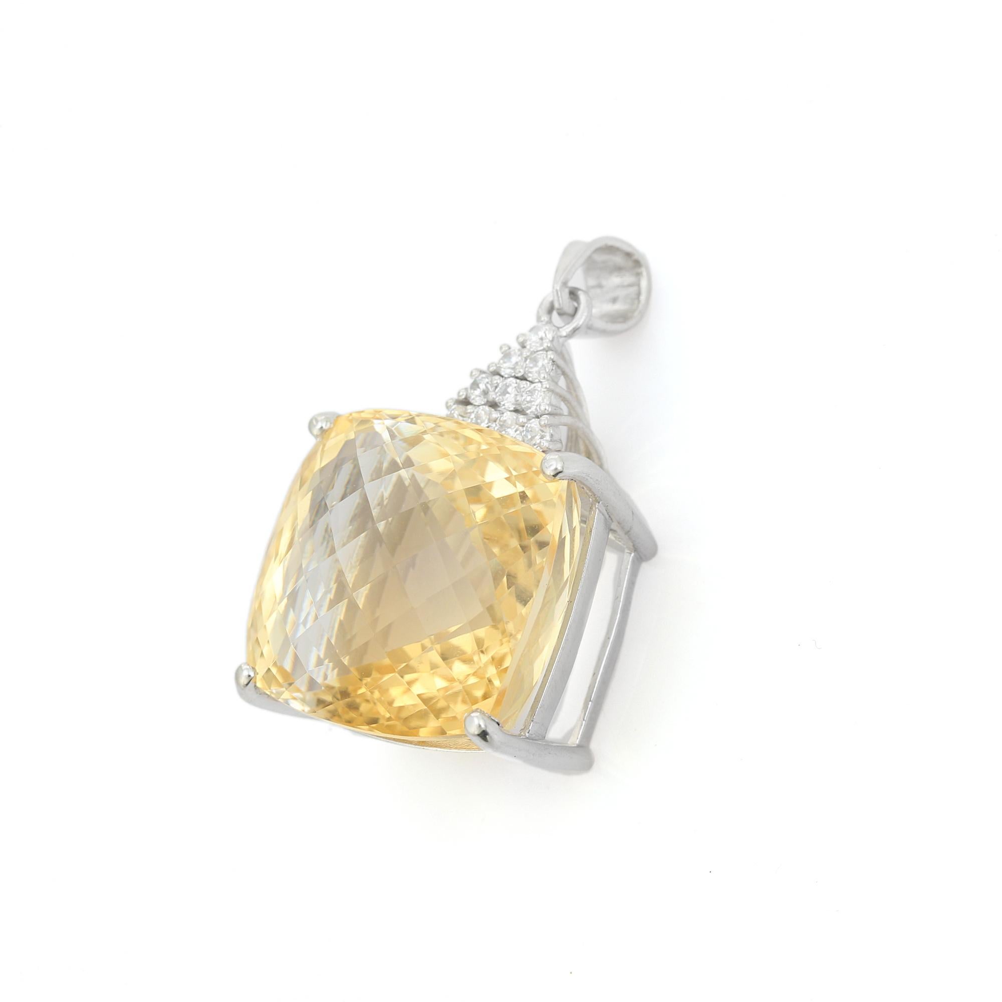 Silvorra 43,2 Karat Natürlicher Kissenschliff Goldener Citrin & Zirkon 925 Silber Anhänger (Art déco) im Angebot