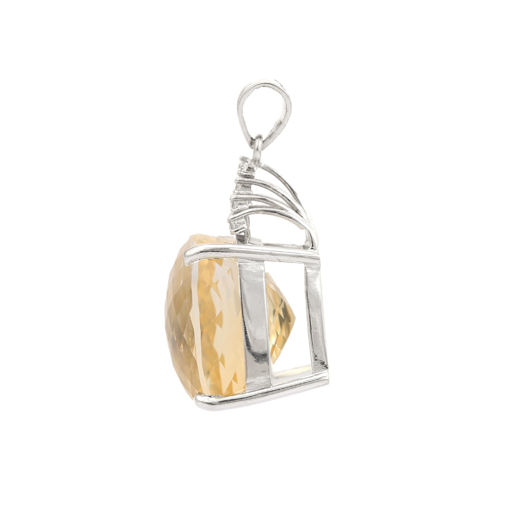 Silvorra 43,2 Karat Natürlicher Kissenschliff Goldener Citrin & Zirkon 925 Silber Anhänger Damen im Angebot