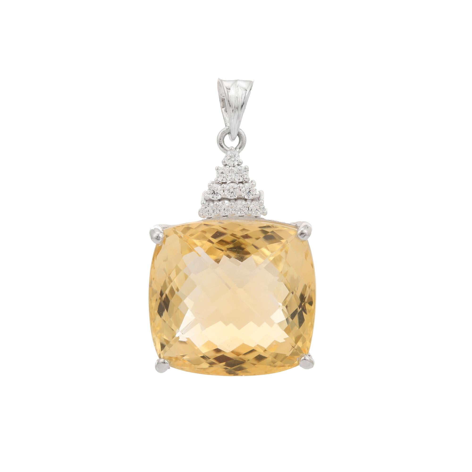 Silvorra 43,2 Karat Natürlicher Kissenschliff Goldener Citrin & Zirkon 925 Silber Anhänger im Angebot 2