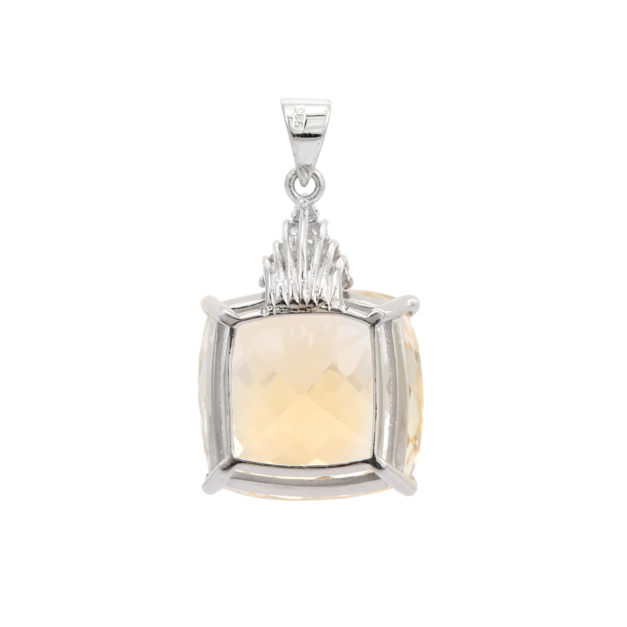Silvorra 43,2 Karat Natürlicher Kissenschliff Goldener Citrin & Zirkon 925 Silber Anhänger im Angebot 4