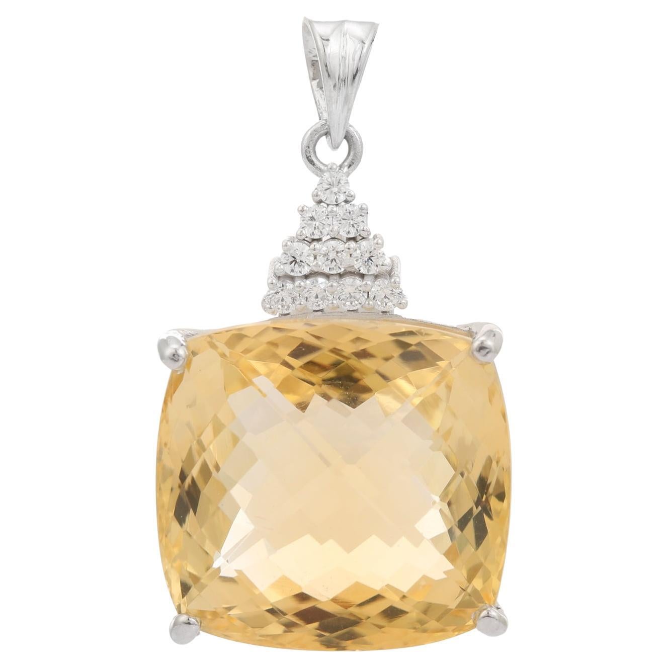 Ciondolo in argento 925 Silvorra 43,2 carati taglio cuscino naturale con citrino dorato e zircone