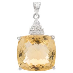 Silvorra 43.2 Ct Natural Cushion Cut Golden Citrine & Zircon 925 Silver Pendant