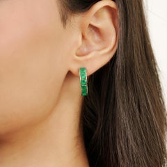 Silvorra 4.53 CT Green Onyx Half Hoop Earrings in Sterling Silver for Mom Gift