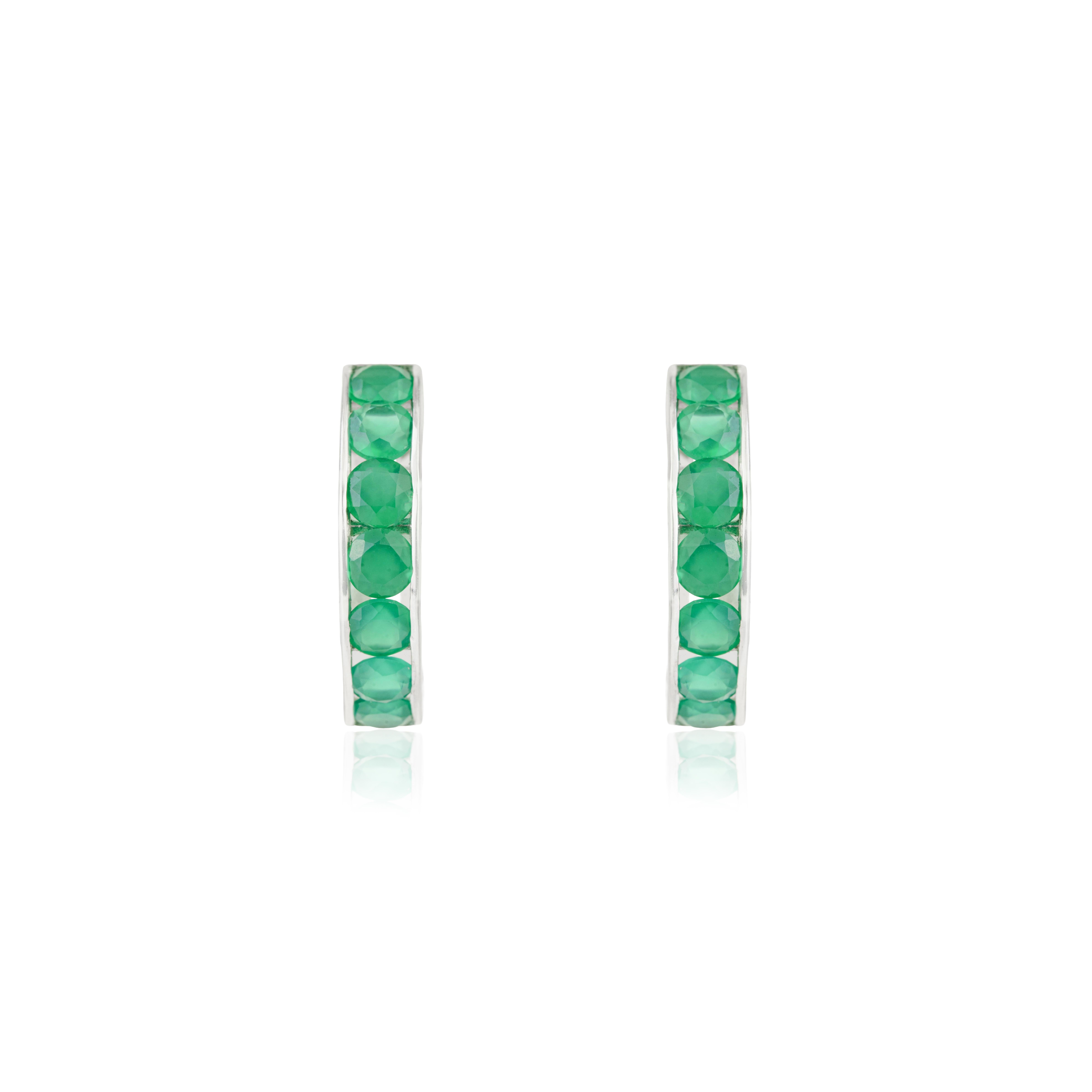A Silver - Boucles d'oreilles en argent sterling avec Onyx Vert 4.53 CT pour le cadeau de maman