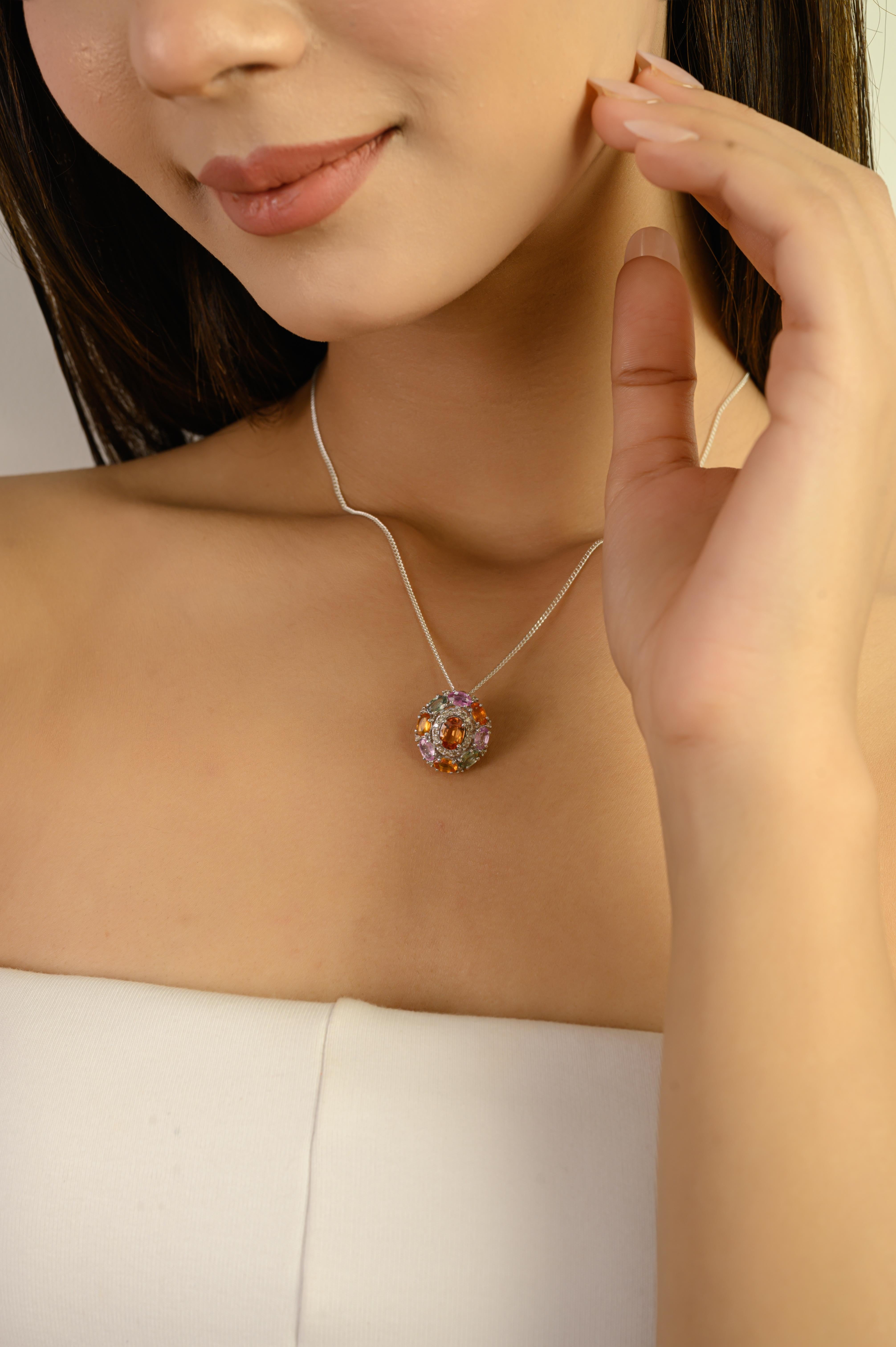 Ciondolo in argento sterling con diamanti e zaffiri multipli naturali ovali da 4,65 carati Silvorra in vendita 4