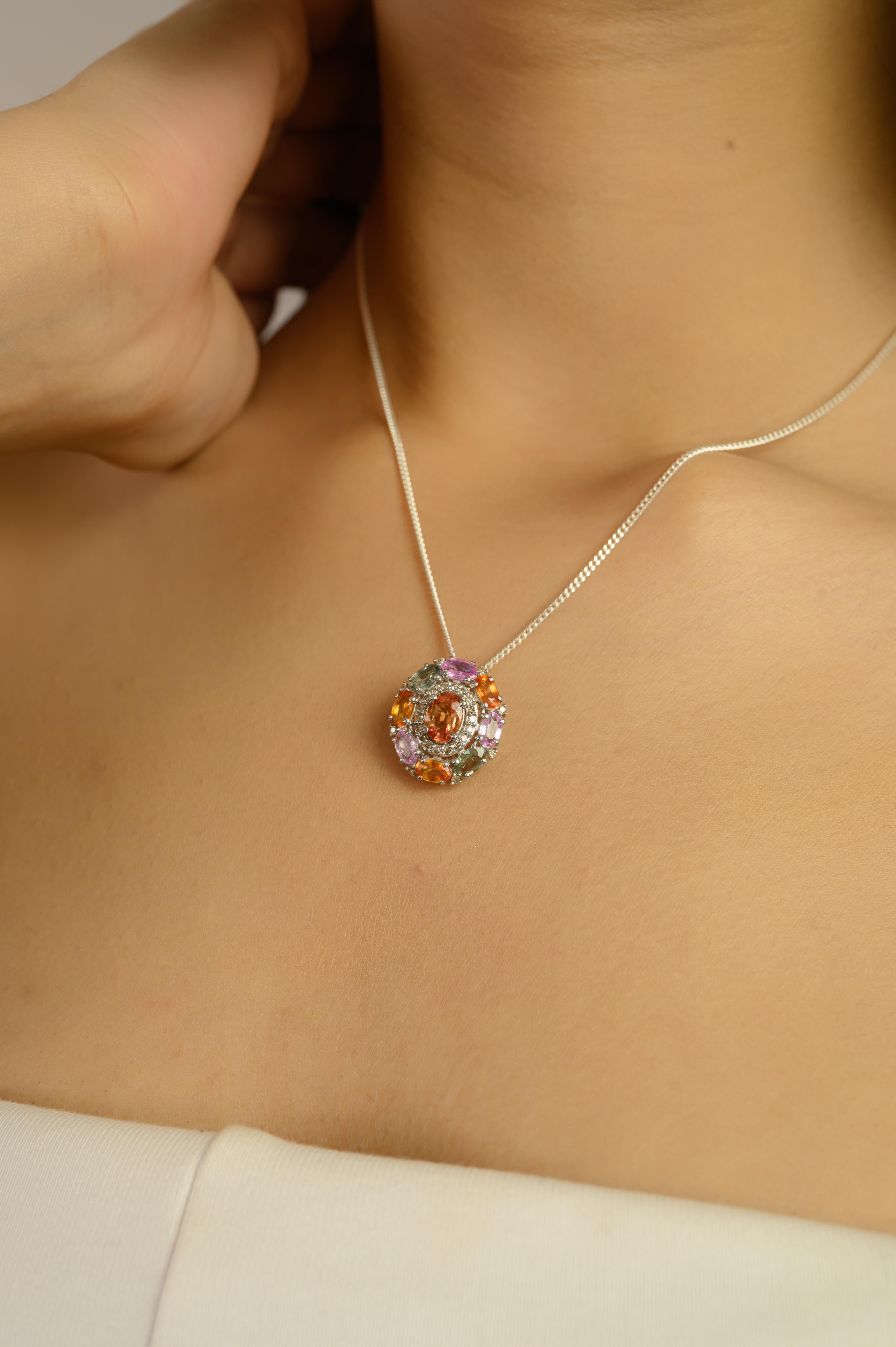 Ciondolo in argento sterling con diamanti e zaffiri multipli naturali ovali da 4,65 carati Silvorra in vendita 5