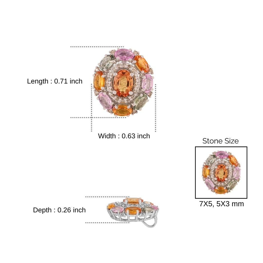 Ciondolo in argento sterling con diamanti e zaffiri multipli naturali ovali da 4,65 carati Silvorra in vendita 6