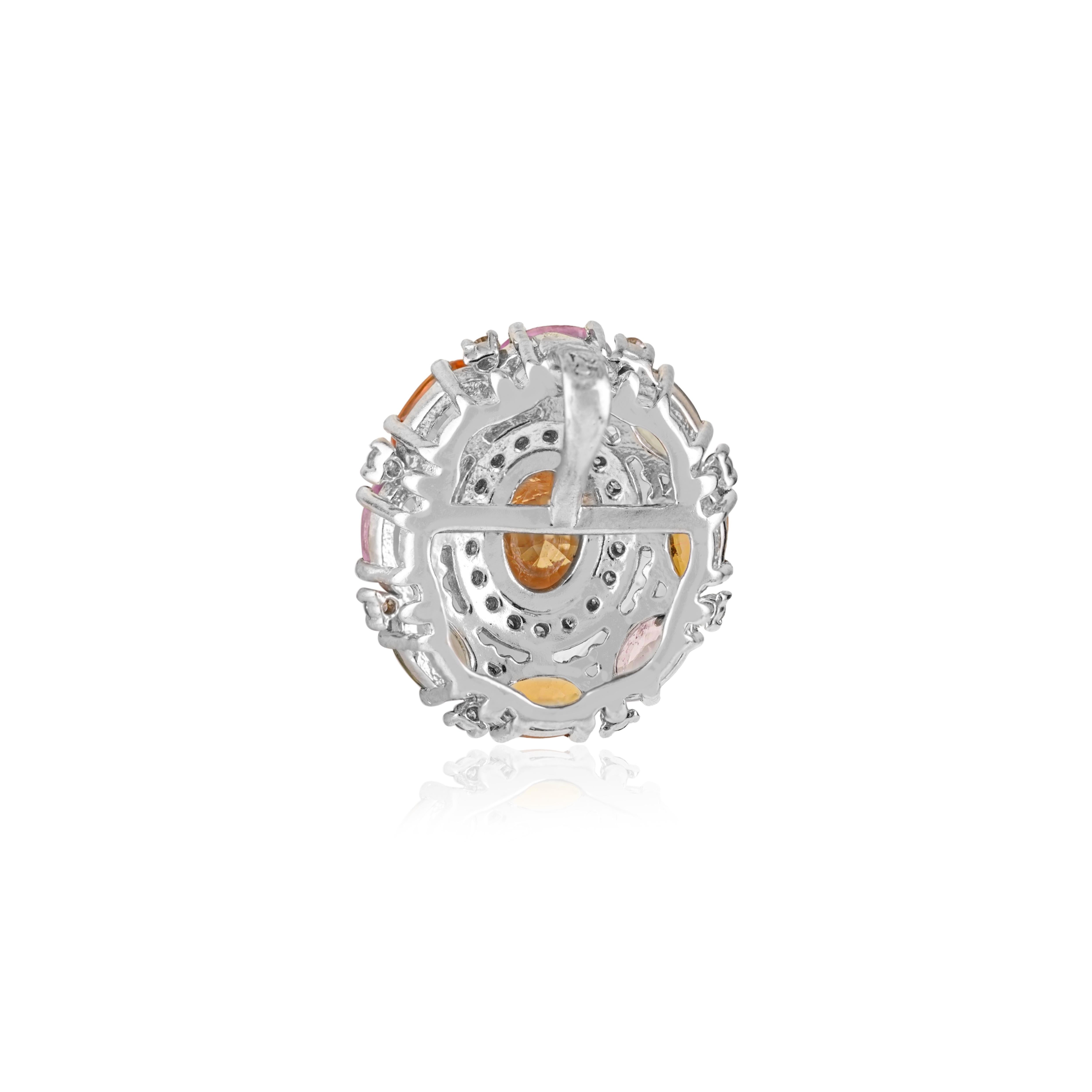 Ciondolo in argento sterling con diamanti e zaffiri multipli naturali ovali da 4,65 carati Silvorra in vendita 1