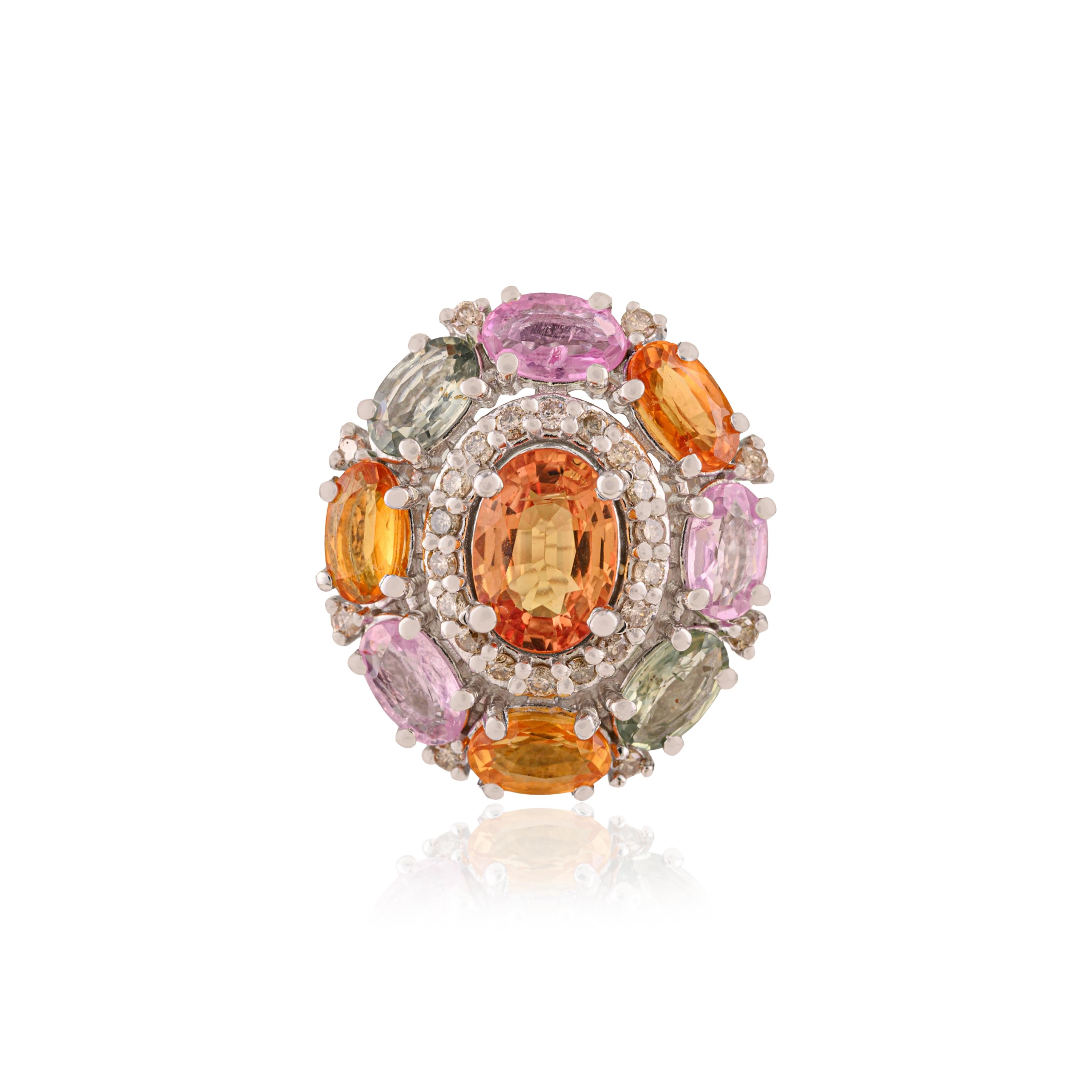 Ciondolo in argento sterling con diamanti e zaffiri multipli naturali ovali da 4,65 carati Silvorra in vendita 3