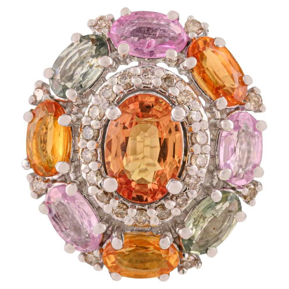 Ciondolo in argento sterling con diamanti e zaffiri multipli naturali ovali da 4,65 carati Silvorra in vendita