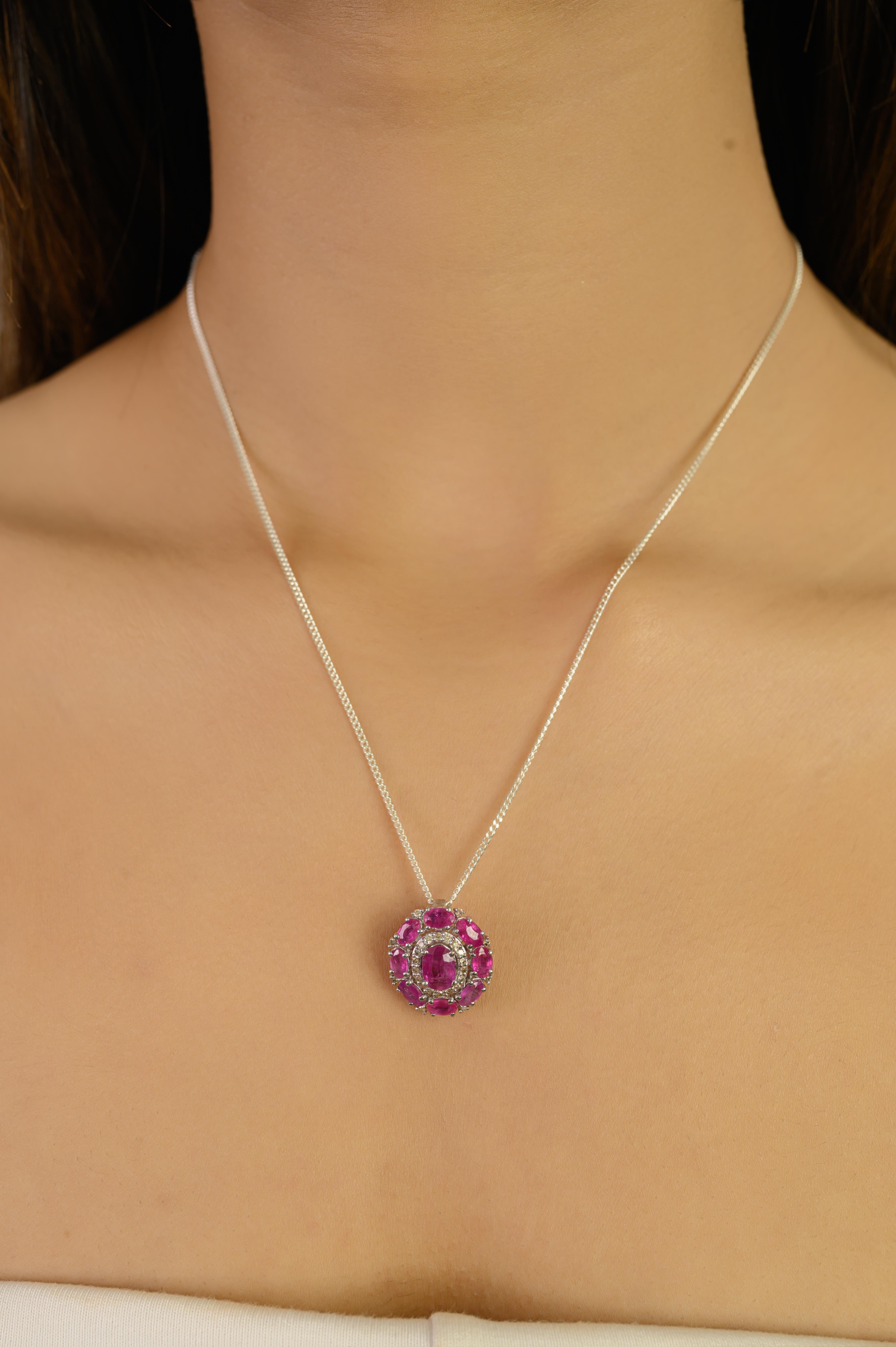 Ciondolo a raggiera con diamante e rubino naturale ovale da 4,65 carati in argento 925 A. Silver in vendita 4