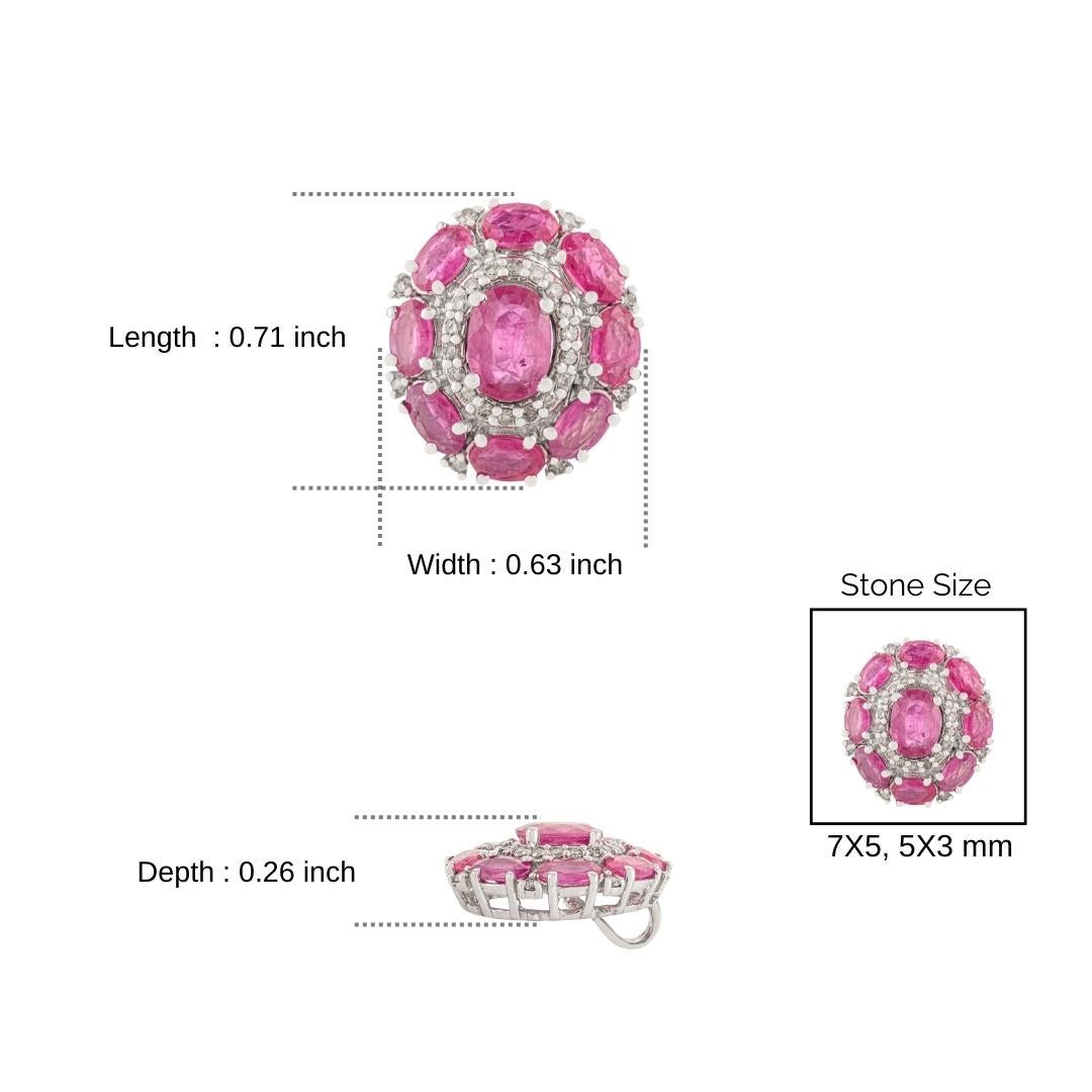 Ciondolo a raggiera con diamante e rubino naturale ovale da 4,65 carati in argento 925 A. Silver in vendita 5