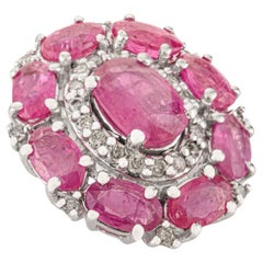 Silvorra 4.65 Ct Oval Natural Ruby & Diamond Halo Pendant in 925 Sterling Silver