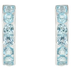 Silvorra 4.75 Carat Blue Topaz C-Shape Curved Bar Earrings in Sterling Silver