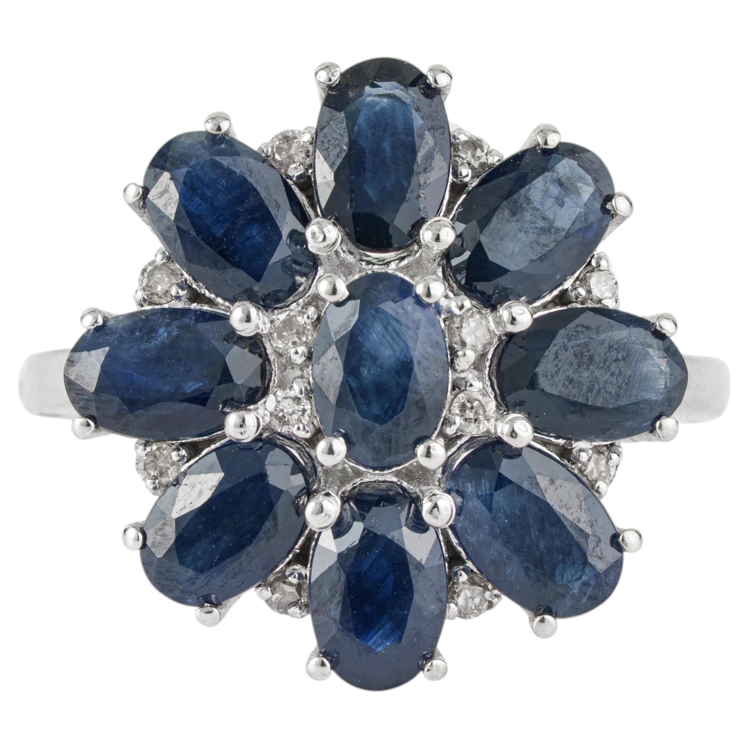 Silvorra 5.06 Carat Midnight Blue Sapphire & Diamond Silver Cocktail Ring