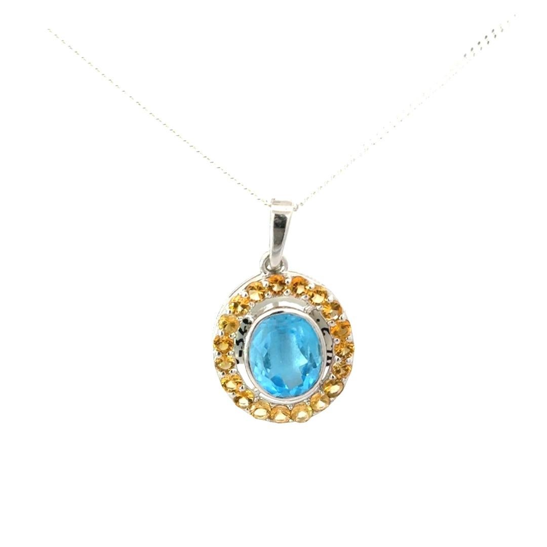 Ciondolo Silvorra con Topazio Blu Ovale e Citrino da 5,06 Carati in Argento 925 in vendita 3