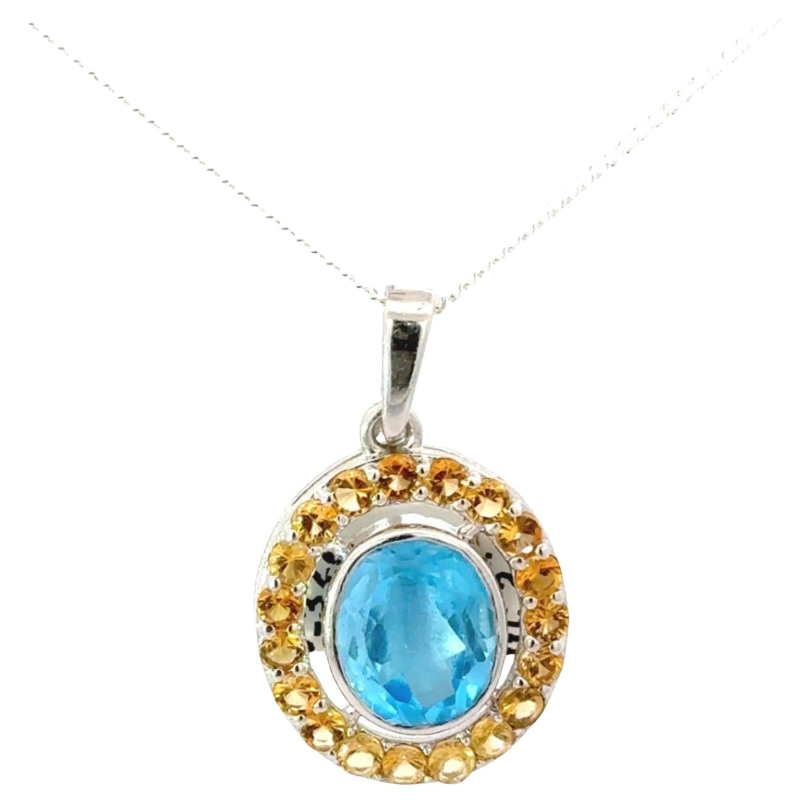 Ciondolo Silvorra con Topazio Blu Ovale e Citrino da 5,06 Carati in Argento 925 in vendita