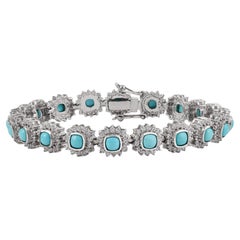 Silvorra 5,1 Karat Cabochon-Türkis-Tennisarmband mit Zirkon-Halo aus 925er Silber