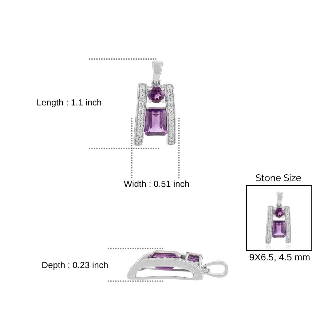 A Silver Pendentif en argent sterling à deux pierres avec améthyste de 5,22 carats et zircons en halo en vente 4