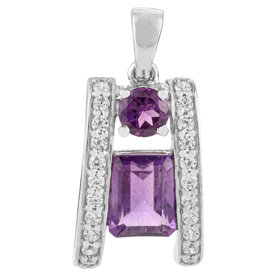 A Silver Pendentif en argent sterling à deux pierres avec améthyste de 5,22 carats et zircons en halo