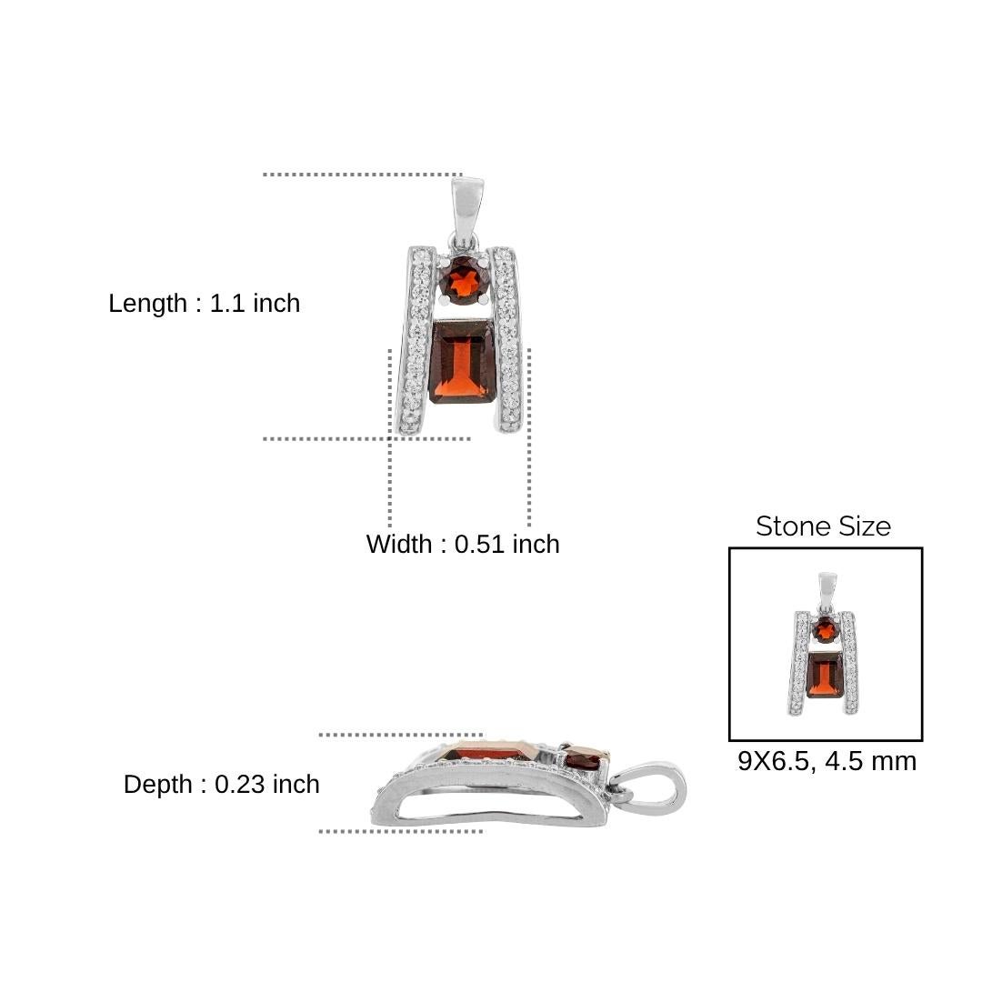 Ciondolo a raggiera a due livelli con granato naturale e zircone bianco di Silvorra da 5,22 carati in argento 925. in vendita 3