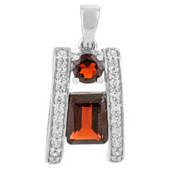 Silvorra 5.22Ct Natural Garnet & White Zircon Two-Tier Halo Pendant in 925 Silve