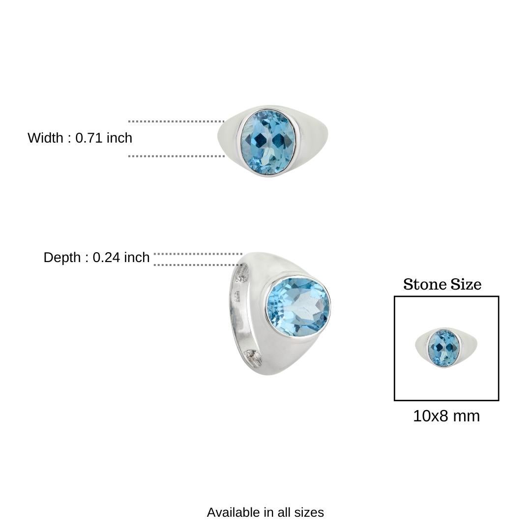 For Sale:  Silvorra 5.5 Carats Bezel Set Natural Swiss Blue Topaz  Dome Ring in 925 Silver 10
