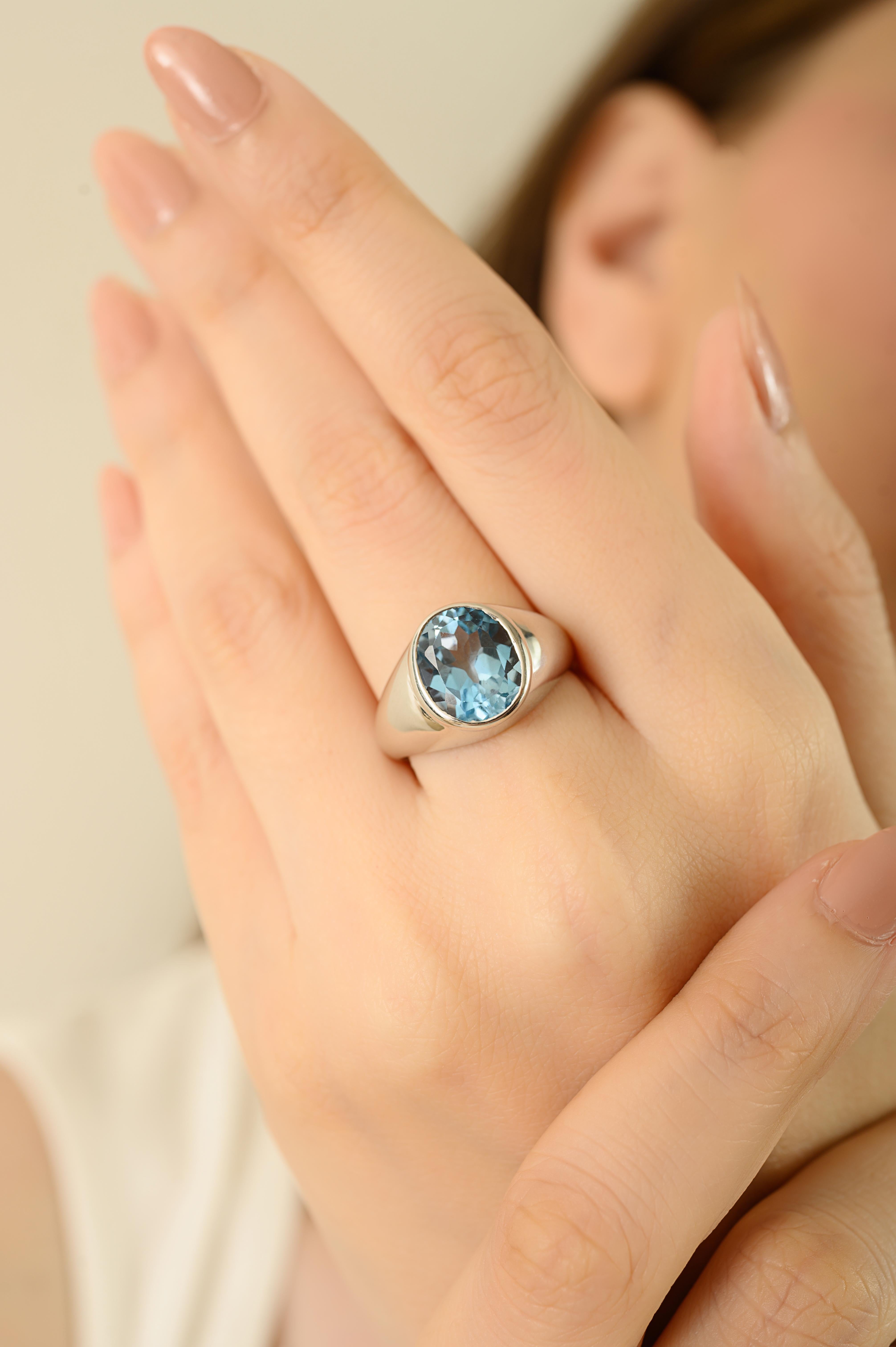 For Sale:  Silvorra 5.5 Carats Bezel Set Natural Swiss Blue Topaz  Dome Ring in 925 Silver 4