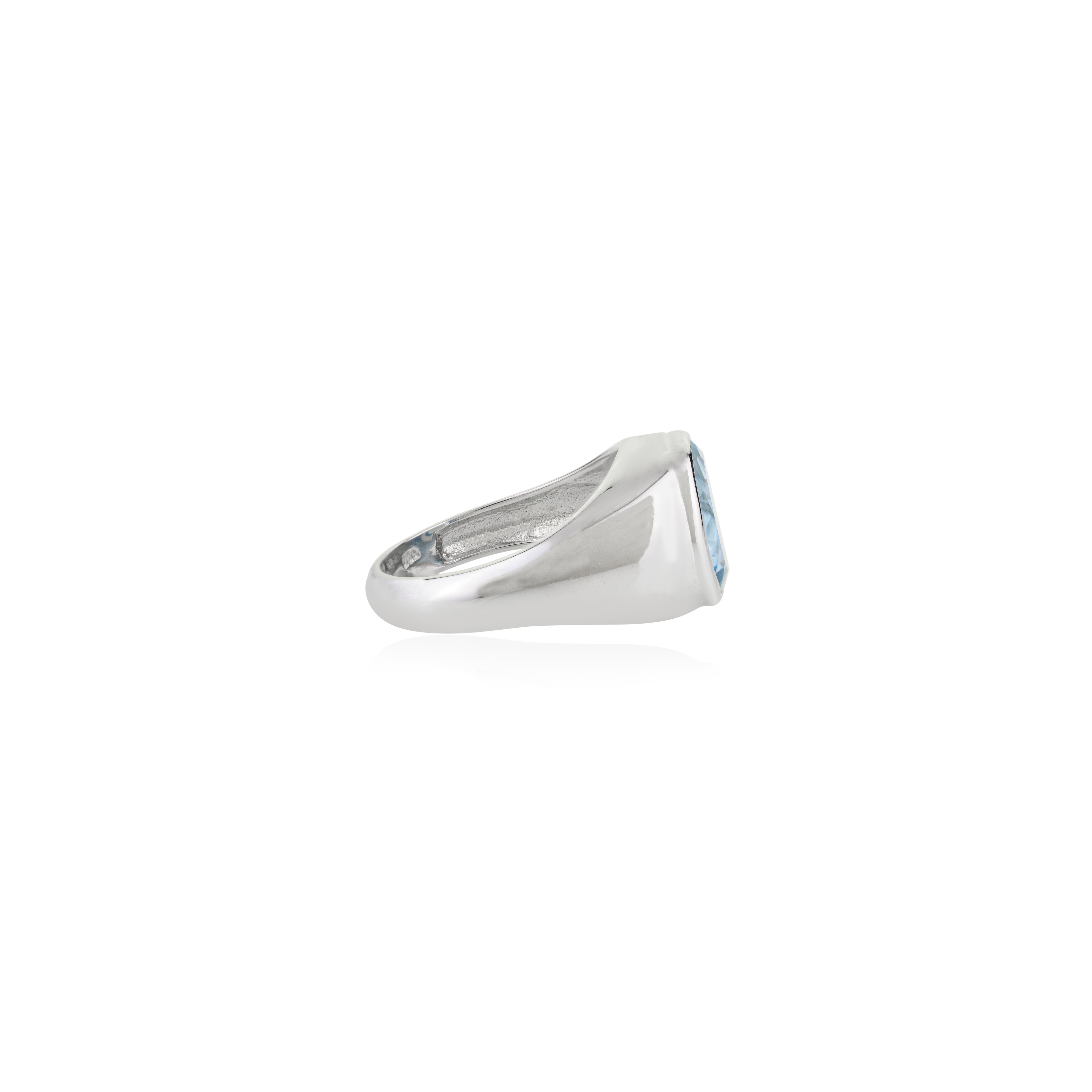 For Sale:  Silvorra 5.5 Carats Bezel Set Natural Swiss Blue Topaz  Dome Ring in 925 Silver 5