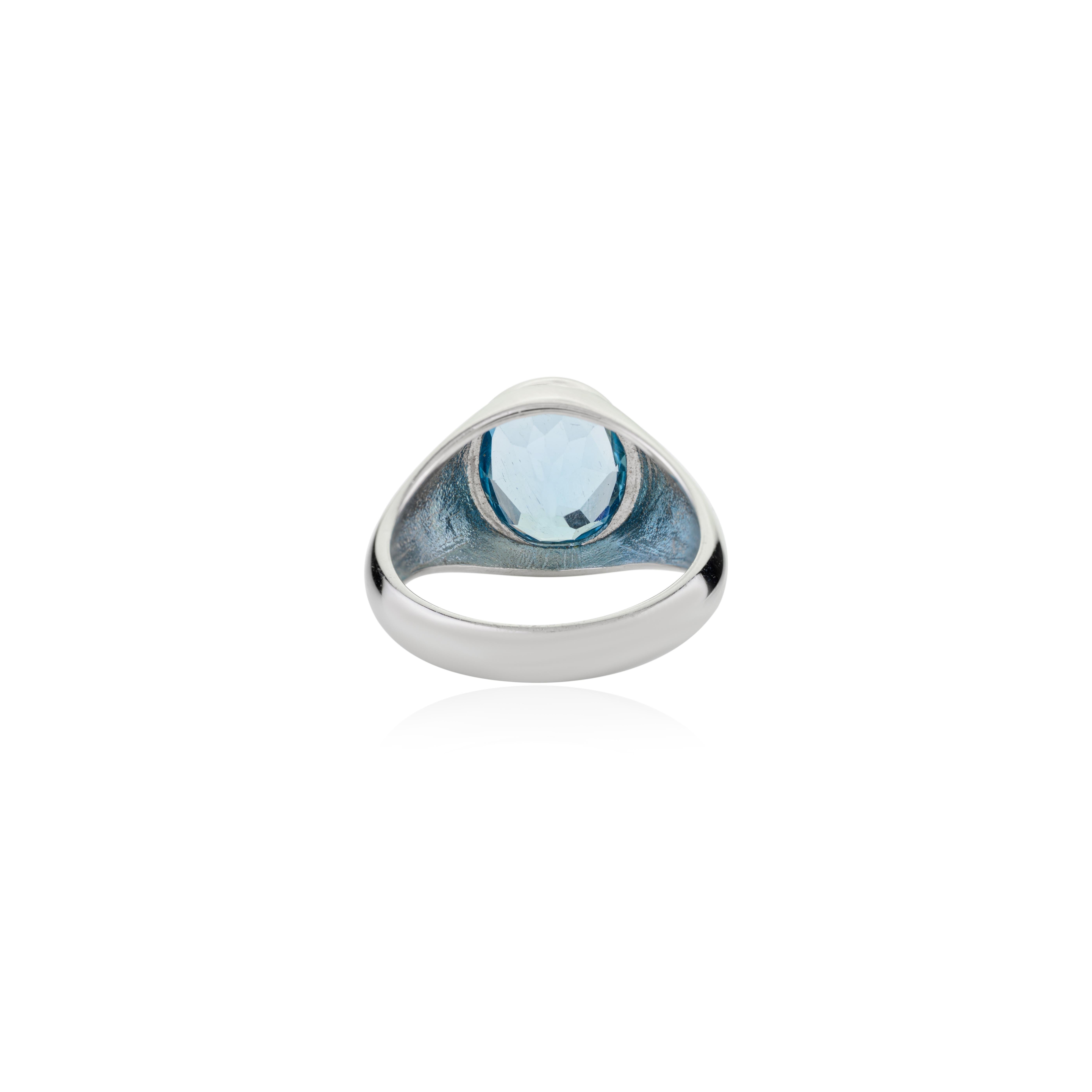 For Sale:  Silvorra 5.5 Carats Bezel Set Natural Swiss Blue Topaz  Dome Ring in 925 Silver 9