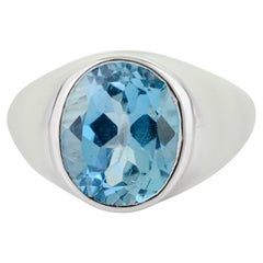 Silvorra 5.5 Carats Bezel Set Natural Swiss Blue Topaz  Dome Ring in 925 Silver