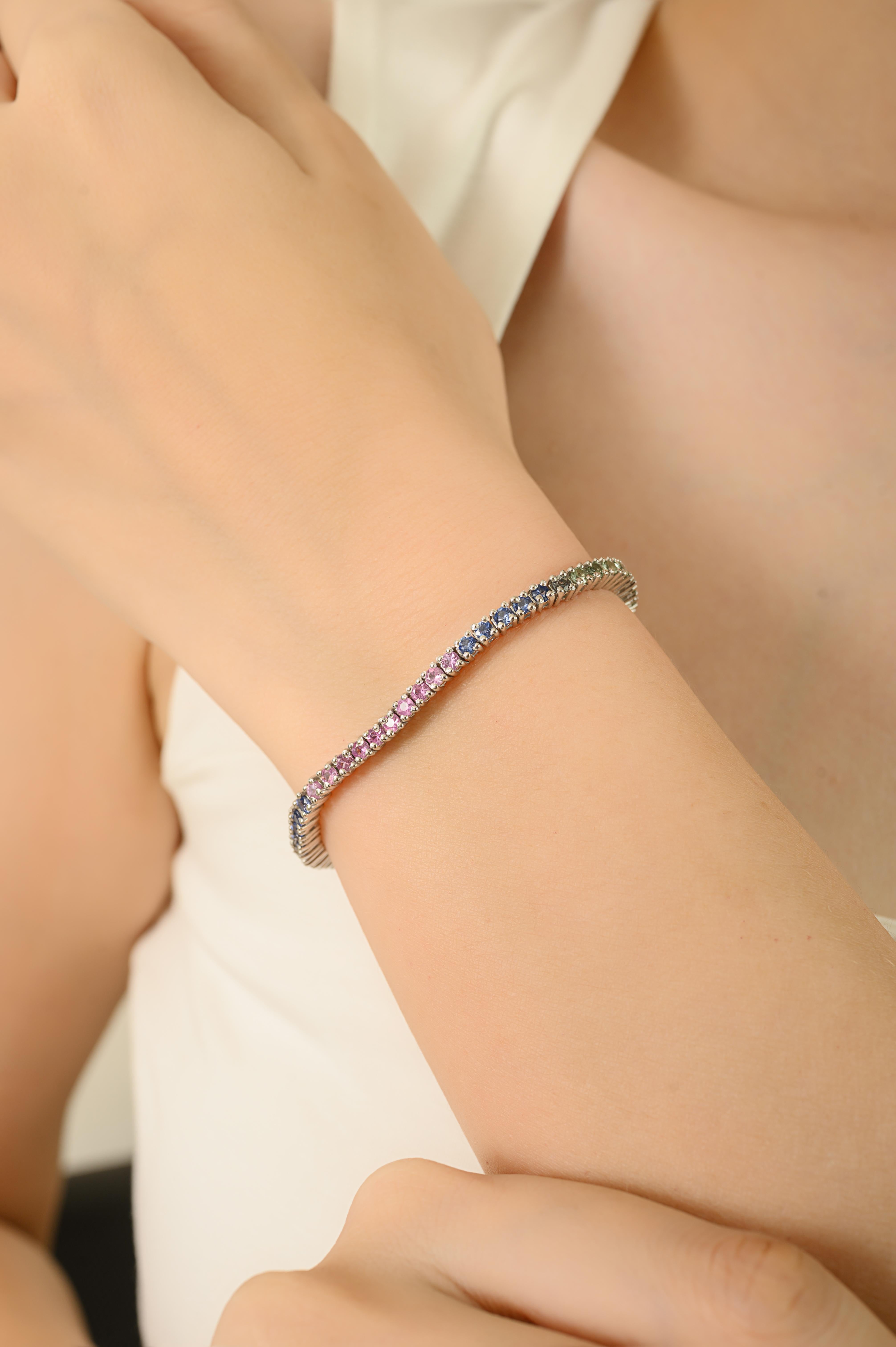 De las mujeres Pulsera de tenis modernista con zafiro múltiple natural de 5,5 qt en plata de ley 925 en venta