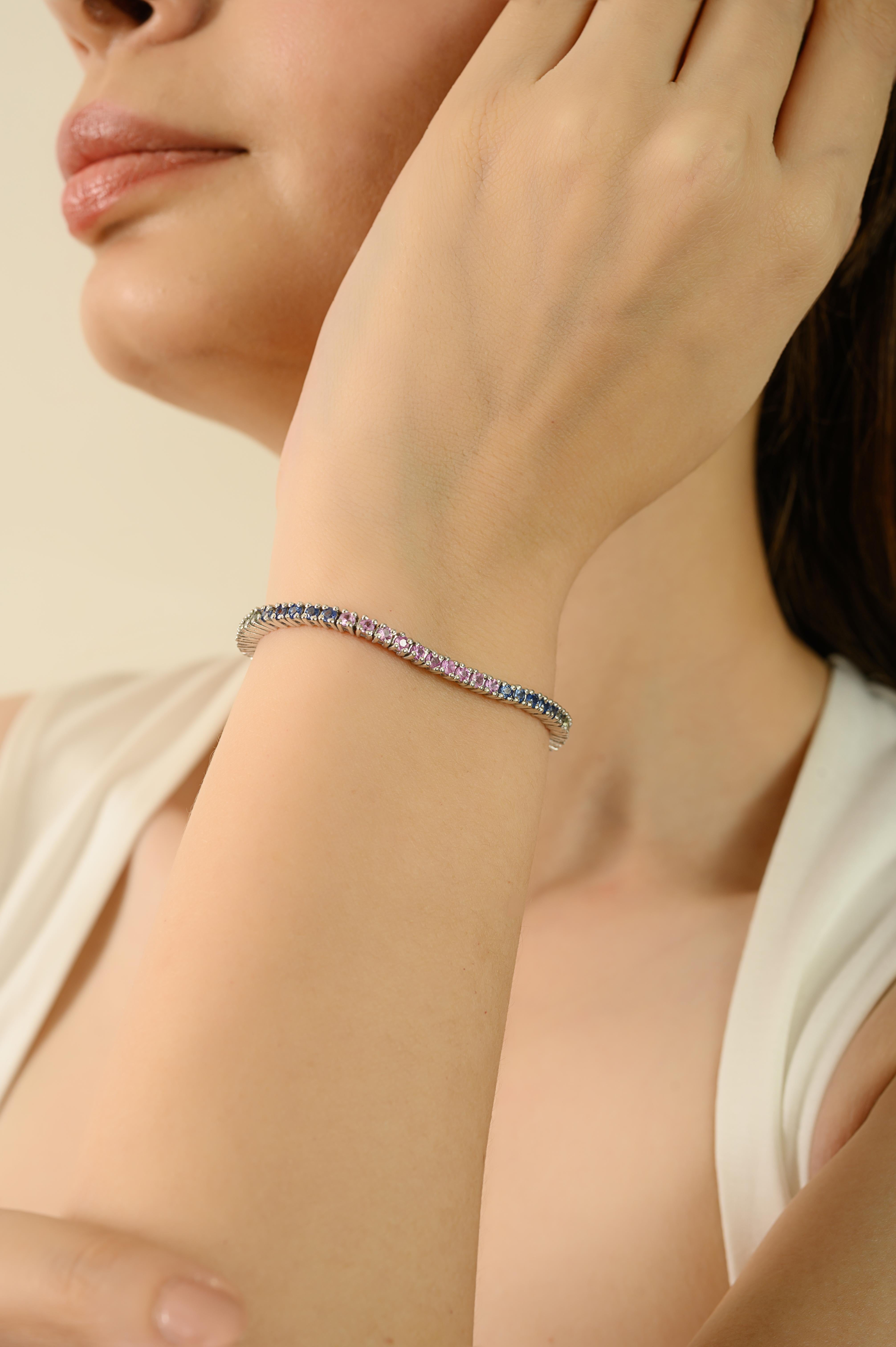Pulsera de tenis modernista con zafiro múltiple natural de 5,5 qt en plata de ley 925 en venta 2