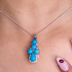 Silvorra 5.63 Ct Cabochon Turquoise & Zircon Pendant in 925 Sterling Silver