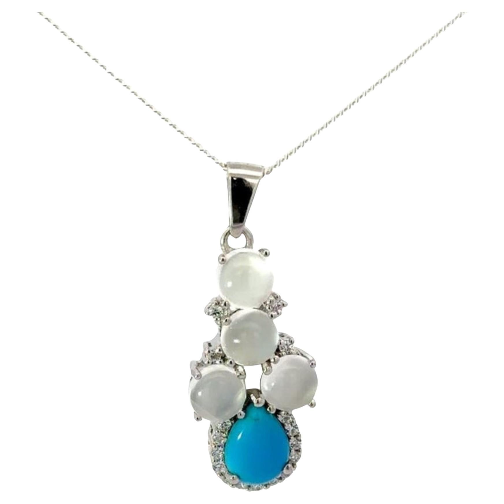 Silvorra 5,63 qt Piedra de luna y Turquesa en forma de pera  Colgante de plata de ley