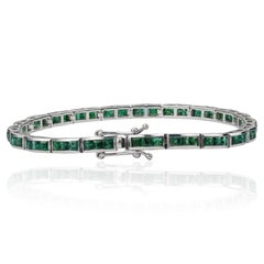 Silvorra 5.7ct Art Deco Style Quadratisches Smaragd-Tennisarmband aus feinem 925er Silber
