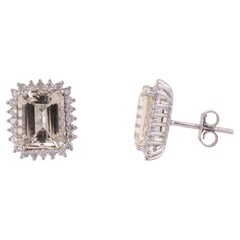 Silvorra 6 CT Kanariengelber Kunzit-Edelstein & Diamant-Halo-Ohrstecker aus 925er Silber