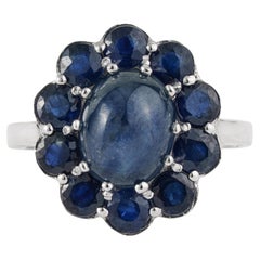 Silvorra 6.86ct Cabochon Sapphire Floral Statement Ring in 925 Sterling Silver
