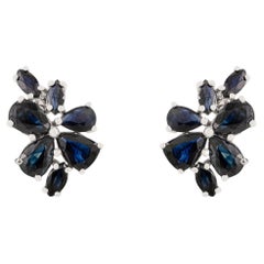 Silvorra 6,95 ct Zafiro Azul Pendientes Florales Hoja en Plata 925 para Ella