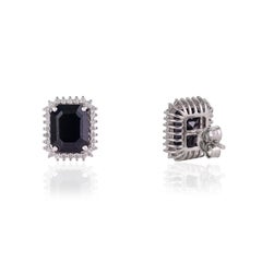 Silvorra 8.3CT Midnight Sapphire & Halo Diamond Stud Earrings in Sterling Silver